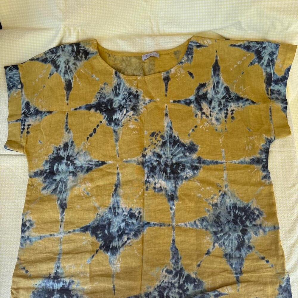 Bellaumbra Yellow blue tie dye linen womens size L